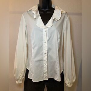 Lafayette 148 Ruffle Neck Button Up Top